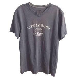 Life is Good V Neck T Shirt Football Go Long Gray and White Sz M Used Condition